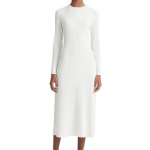 Vince Ivory Ribbed Long Sleeve Midi Dress M